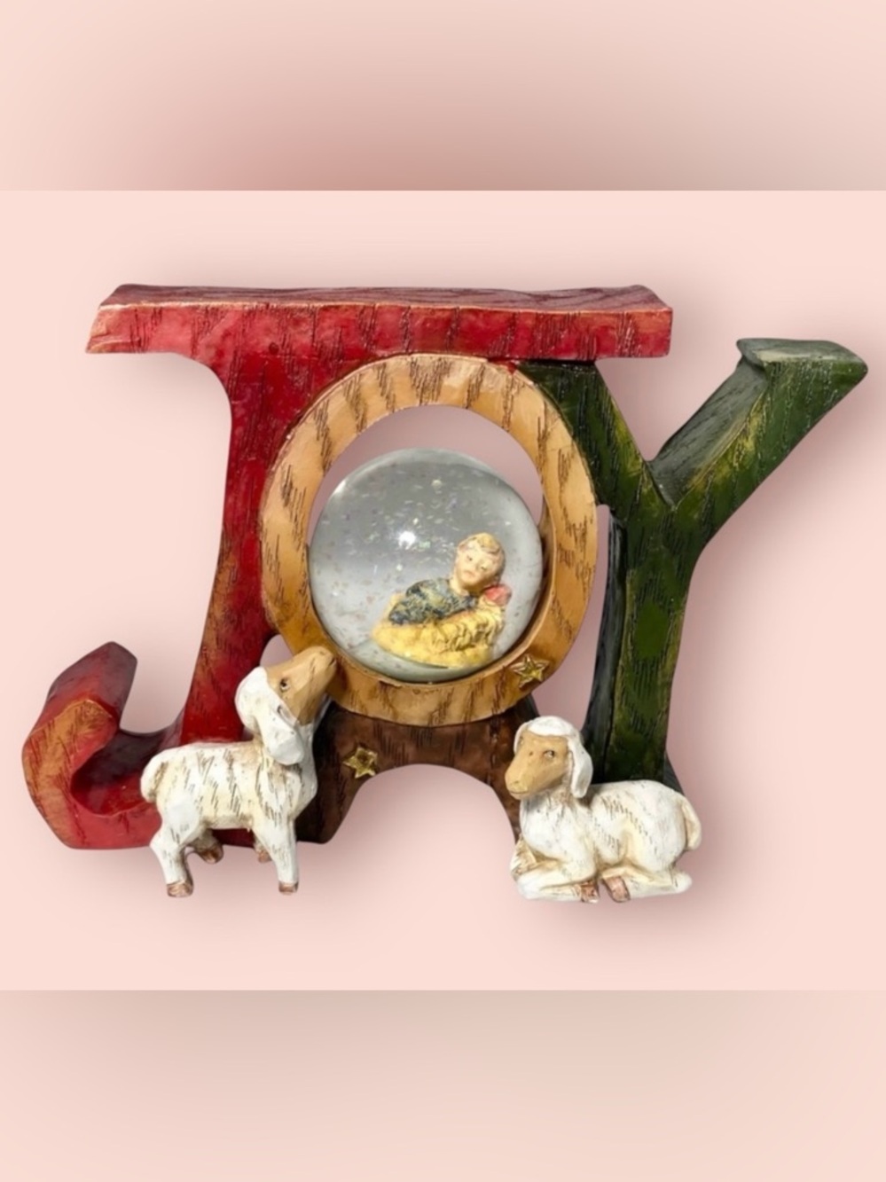 3/$10 🎄 Roman Inc. Decor JOY Baby Jesus Lamb Snow Globe